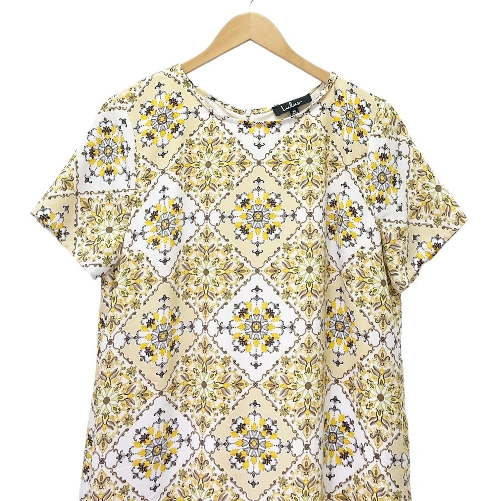 Lulus Dandy Lion Yellow White Tile Print Mini Shift Dress Women’s Size Medium - Picture 6 of 13